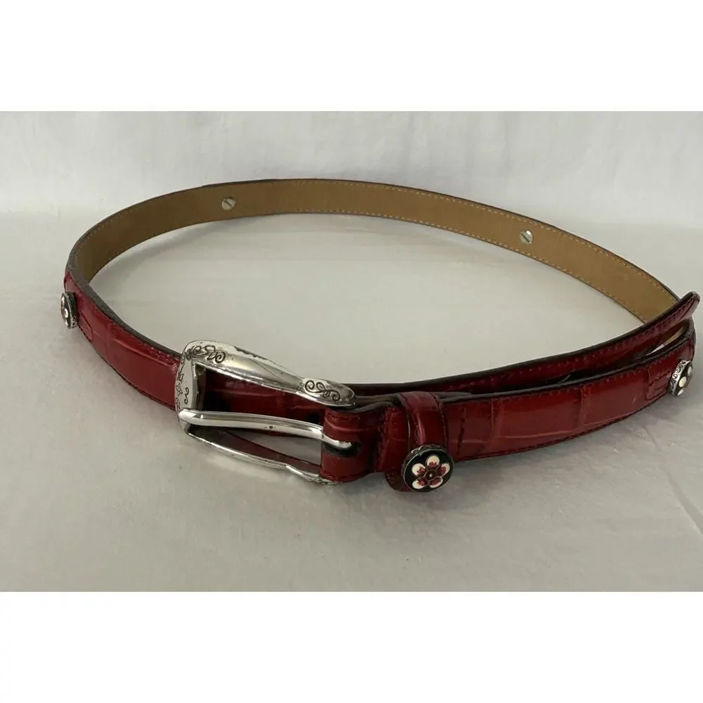 Vtg Brighton Two-Tone Red Leather Boho Western Belt Women’s S 28 B30587